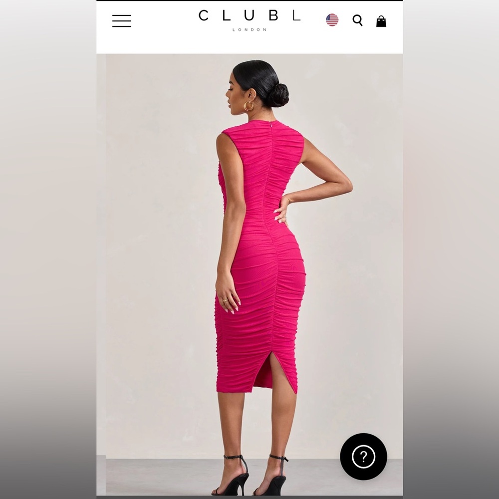 Club L London: Alight Fuchsia Pink Ruched Mesh Sleeveless Bodycon Midi Dress